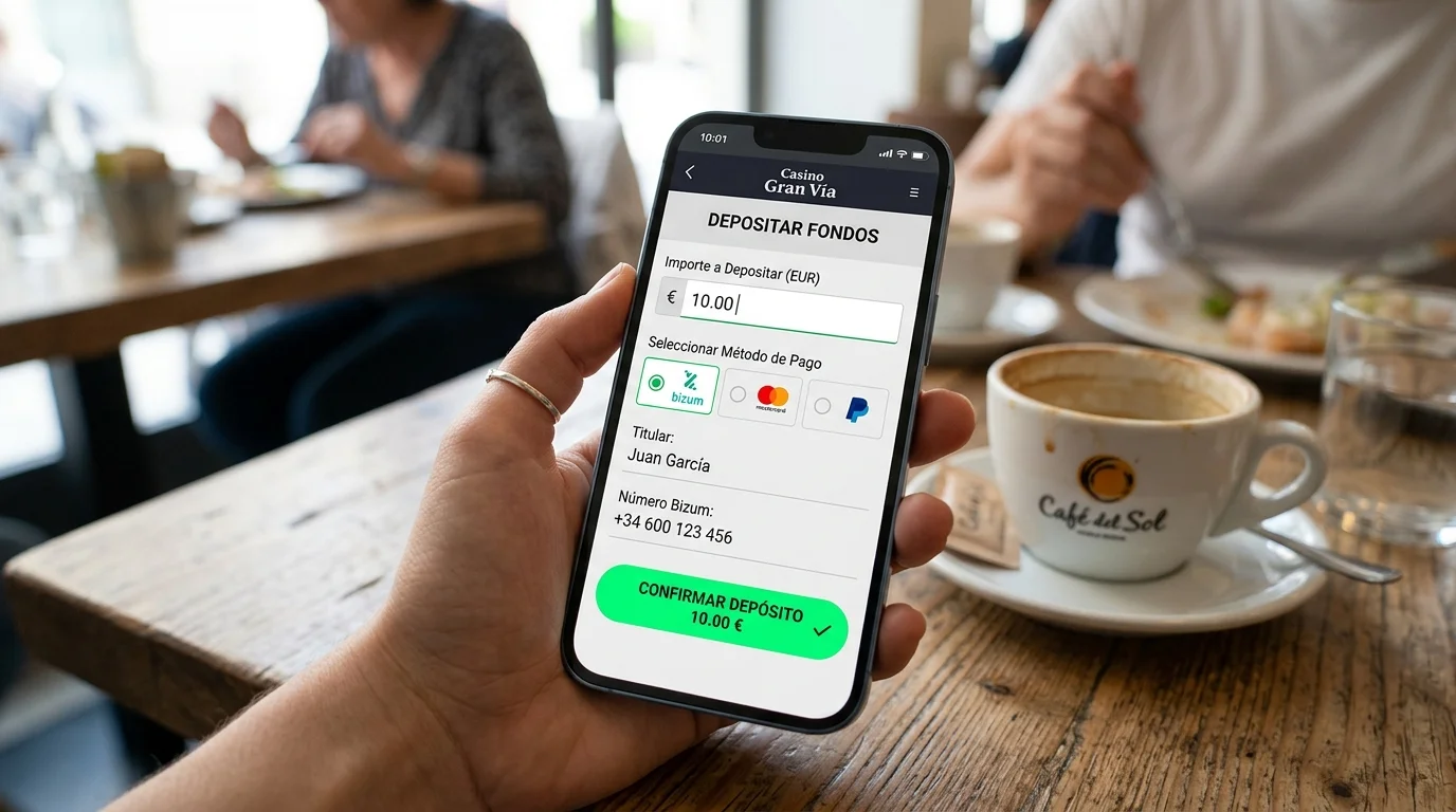 Pantalla de casino online con depósito de 10 euros mediante Bizum