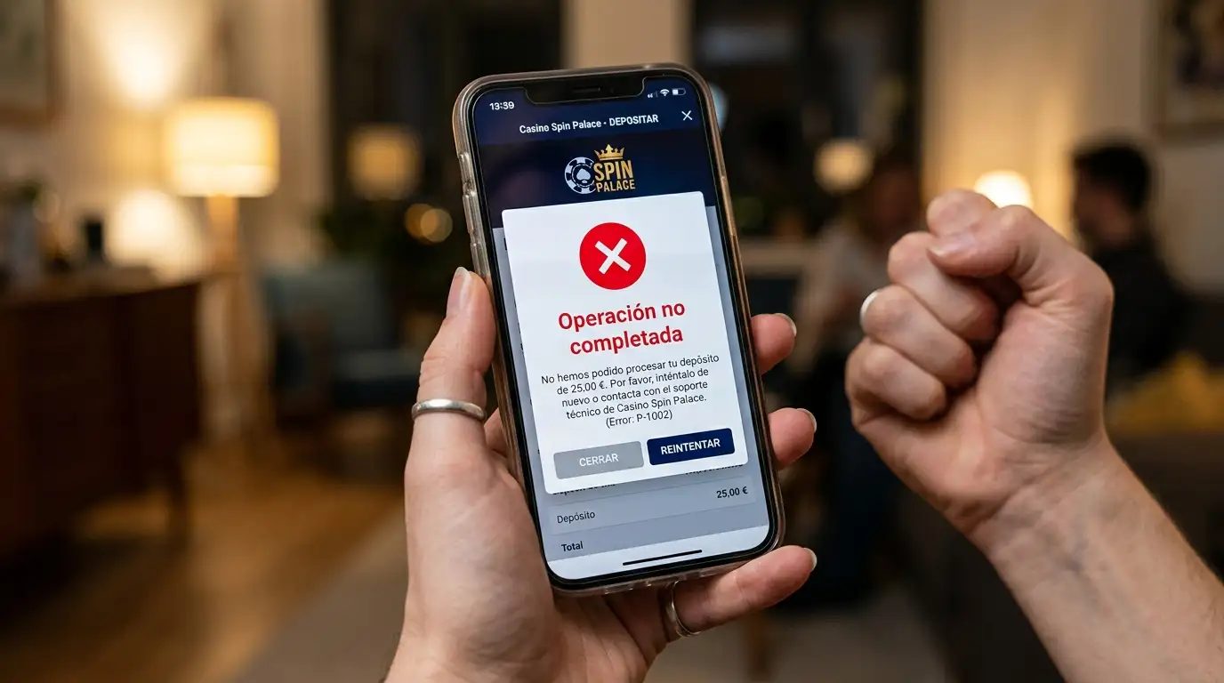 Pantalla de móvil con mensaje de error al intentar depositar con Bizum en casino