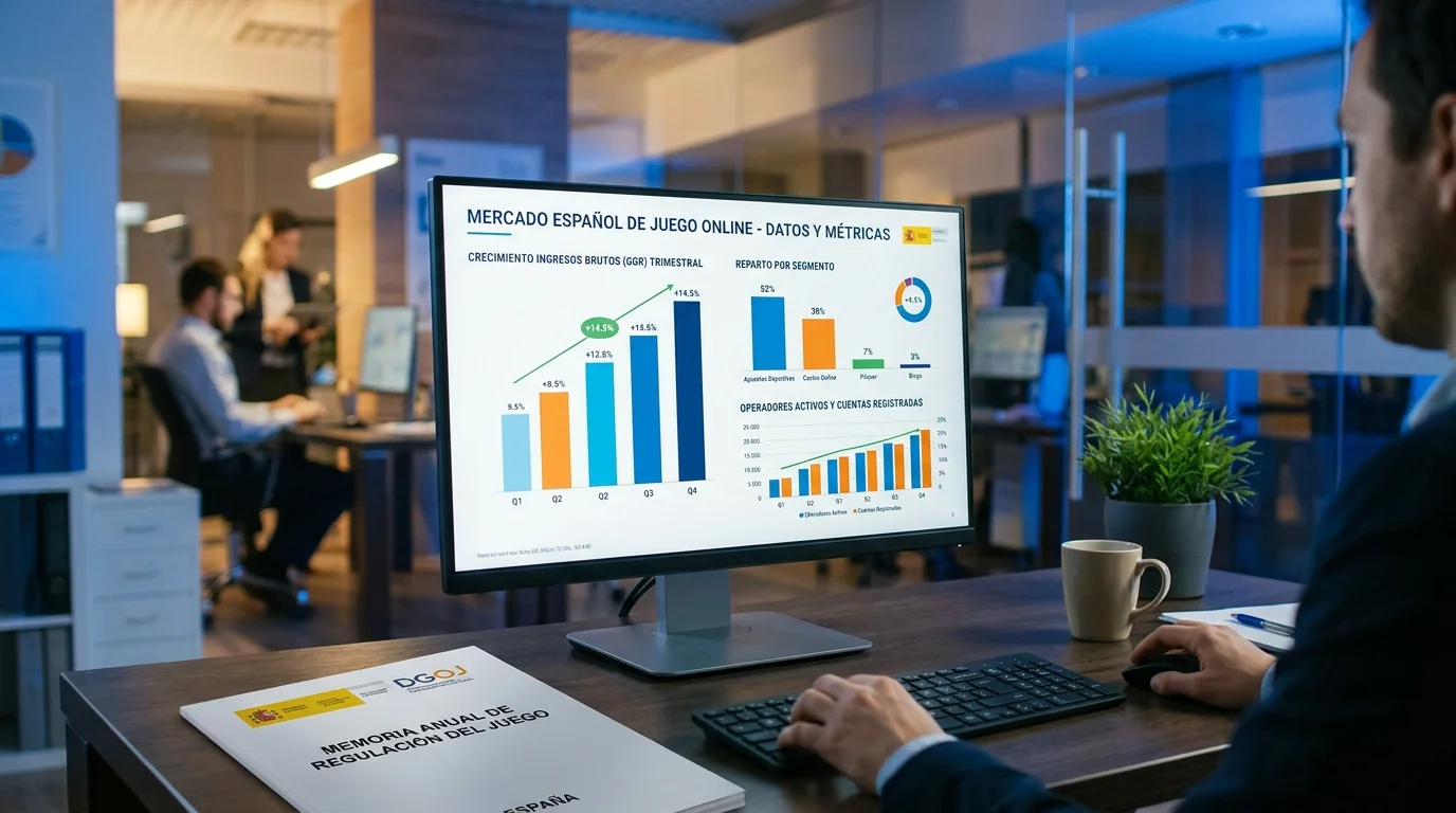 Gráfico de crecimiento del mercado de casino online en España con datos DGOJ